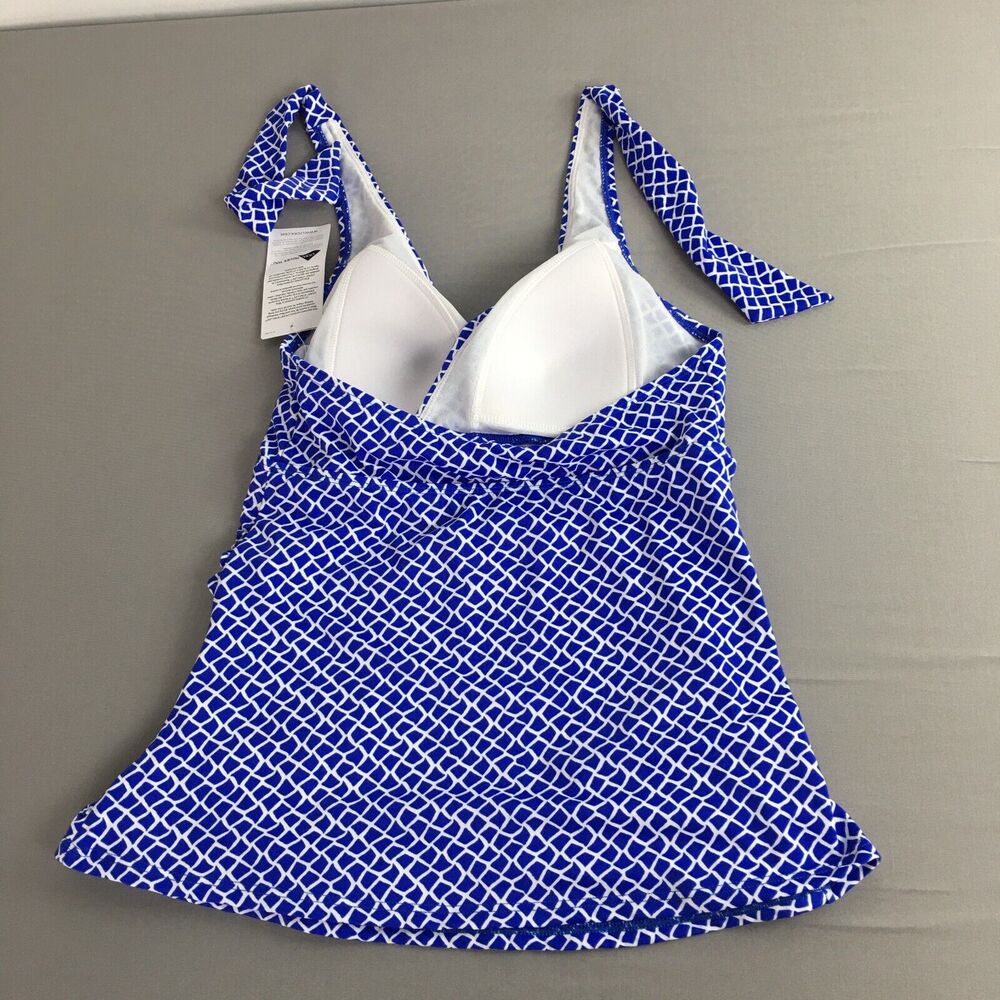LL Bean Sunblocking Swimwear Halter Tankini Top Blue Beach White Woman Sz 6 NEW! - Picture 3 of 9